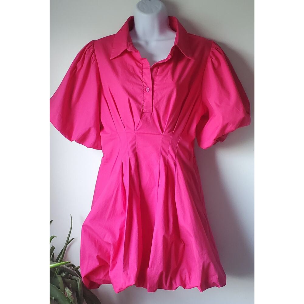Sweet Lemon Womens Hot Pink Balloon Hem and Sleeve Mini Dress Size M Preppy Boho